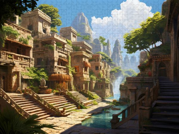 Produktbild: CALVENDO Puzzle Fantasie einer alten s&uuml;damerikanischen Stadt - Maya Inka | 1000 Teile Lege-Gr&ouml;&szlig;e 64x48cm Foto-Puzzle f&uuml;r gl&uuml;ckliche Stunden