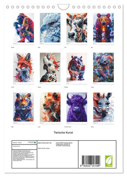 Produktbild: Tierische Kunst (Wandkalender 2026 DIN A4 hoch), CALVENDO Monatskalender