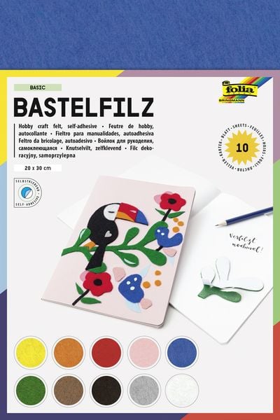 Folia Bastelfilz BASIC, selbstklebend, 20x30cm, 10 Blatt farbig