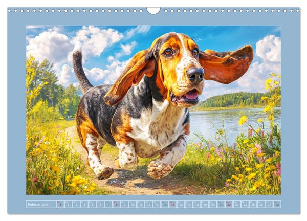 Produktbild: Schlappohren-Zauber. Fr&ouml;hliche Bassets in bunten Momenten (Wandkalender 2026 DIN A3 quer), CALVENDO Monatskalender
