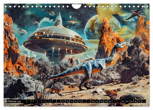 Produktbild: Dinosaurier Sci-Fi - Kampf der Urzeitgiganten im Weltall (Wandkalender 2026 DIN A4 quer), CALVENDO Monatskalender