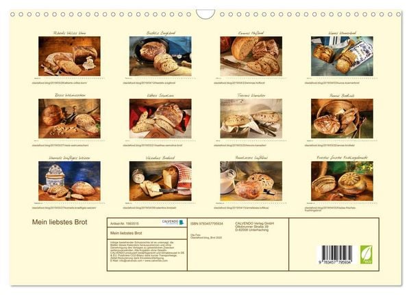 Produktbild: Mein liebstes Brot (Wandkalender 2026 DIN A3 quer), CALVENDO Monatskalender