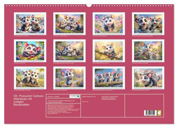 Produktbild: Oh, Possums! Cartoon-Abenteuer mit lustigen Beutelratten (Wandkalender 2026 DIN A2 quer), CALVENDO Monatskalender