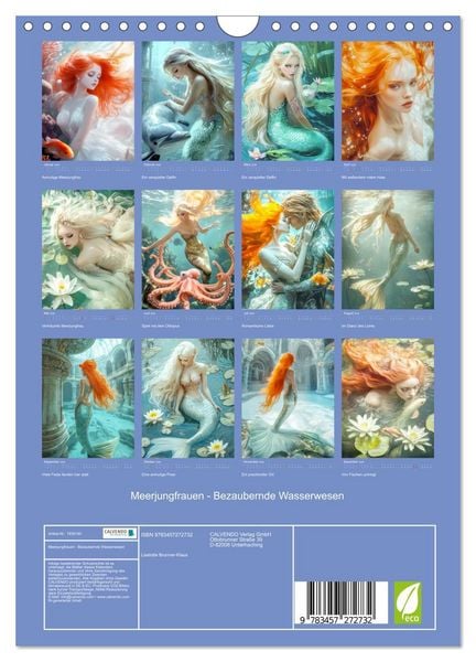 Produktbild: Meerjungfrauen - Bezaubernde Wasserwesen (Wandkalender 2026 DIN A4 hoch), CALVENDO Monatskalender
