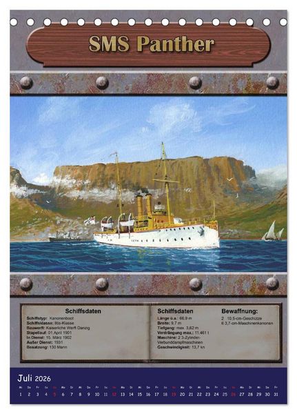 Produktbild: Die kaiserliche Marine 1871 - 1918 (Tischkalender 2026 DIN A5 hoch), CALVENDO Monatskalender