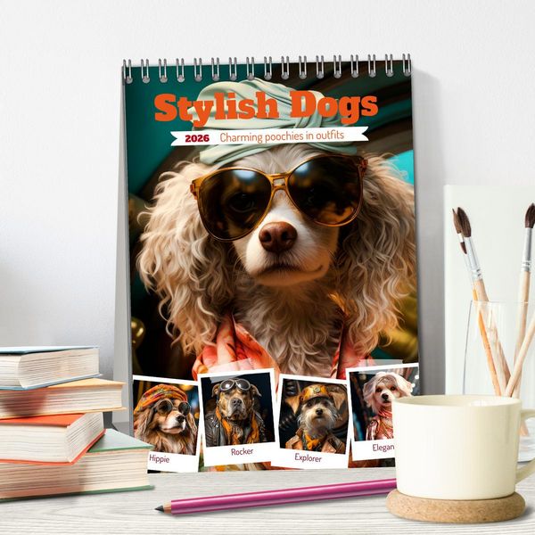 Produktbild: Stylish Dogs (Desk Calendar 2026 DIN A5 portrait), CALVENDO 12 Month DeskCalendar