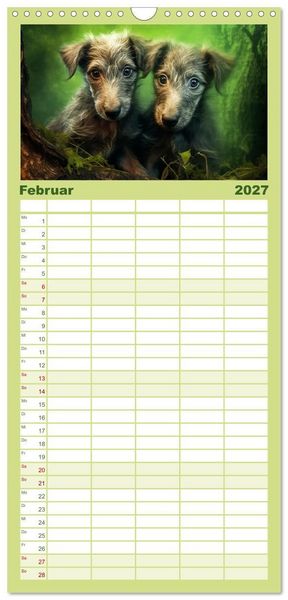 Produktbild: Familienplaner 2027 - Lurcher Portraits - Zwei Welpen entdecken die Welt mit 5 Spalten (Wandkalender, 21 x 45 cm) CALVENDO