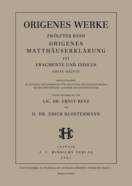 Produktbild: Origenes Matth&auml;userkl&auml;rung III: Fragmente und Indices, Erste H&auml;lfte