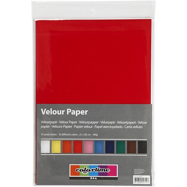 Produktbild: Creativ Company Velourpapier, A4, Blatt 210x297 mm, 140 g, sortierte Farben, 10 Blatt