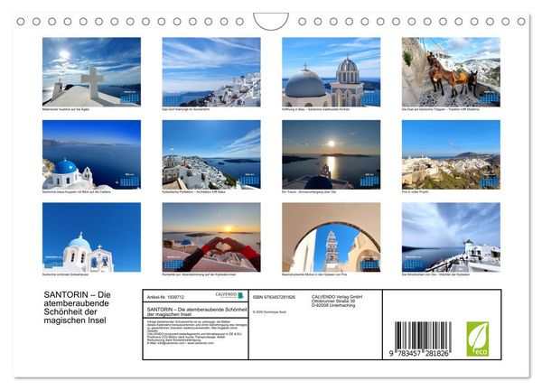 Produktbild: SANTORIN &ndash; Die atemberaubende Sch&ouml;nheit der magischen Insel (Wandkalender 2026 DIN A4 quer), CALVENDO Monatskalender