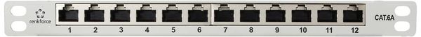 Produktbild: Renkforce RF-4996628 12 Port Patch-Panel 254mm (10") CAT 6a 0.5 HE Grau Best&uuml;ckt