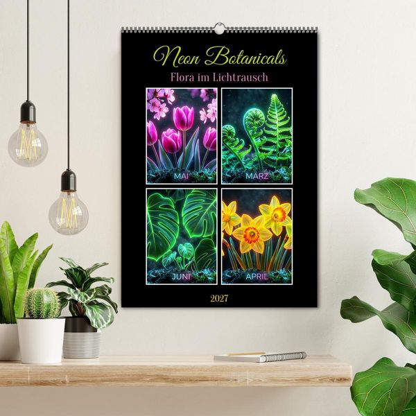 Produktbild: Neon Botanicals - Flora im Lichtrausch (Wandkalender 2027 DIN A2 hoch), CALVENDO Monatskalender