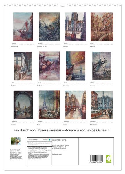 Produktbild: Ein Hauch von Impressionismus &ndash; Aquarelle von Isolde G&auml;nesch (hochwertiger Premium Wandkalender 2026 DIN A2 hoch), Kunstdruck in Hochglanz