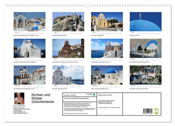 Produktbild: Kirchen und Kl&ouml;ster Griechenlands (Wandkalender 2026 DIN A2 quer), CALVENDO Monatskalender