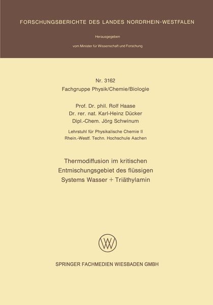 Produktbild: Thermodiffusion im kritischen Entmischungsgebiet des fl&uuml;ssigen Systems Wasser + Tri&auml;thylamin
