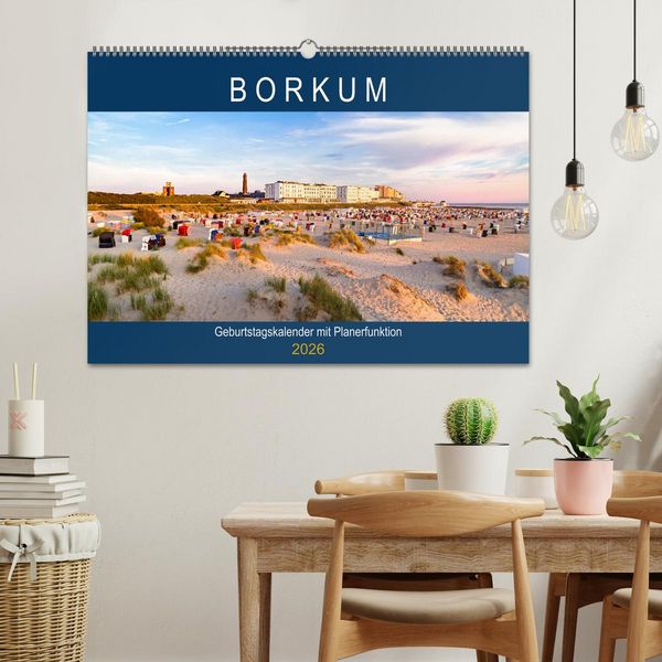 Produktbild: BORKUM Geburtstagskalender mit Planerfunktion (Wandkalender 2026 DIN A2 quer), CALVENDO Monatskalender