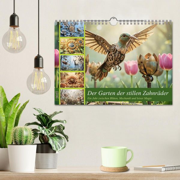 Produktbild: Der Garten der stillen Zahnr&auml;der - Ein Jahr zwischen Bl&uuml;ten, Mechanik und leiser Magie (Wandkalender 2027 DIN A4 quer), CALVENDO Monatskalender