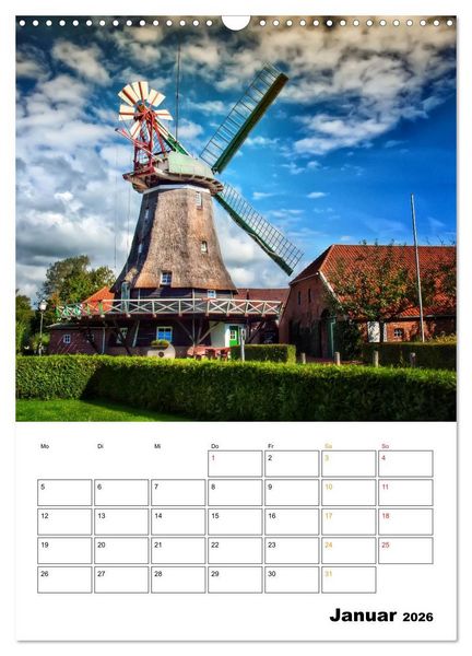 Produktbild: Historische Windm&uuml;hlen an der Friesischen M&uuml;hlenstra&szlig;e / CH-Version / Planer (Wandkalender 2026 DIN A3 hoch), CALVENDO Monatskalender
