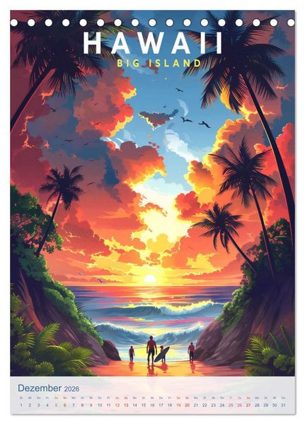 Produktbild: Hawaii - Old School Poster Style (Tischkalender 2026 DIN A5 hoch), CALVENDO Monatskalender