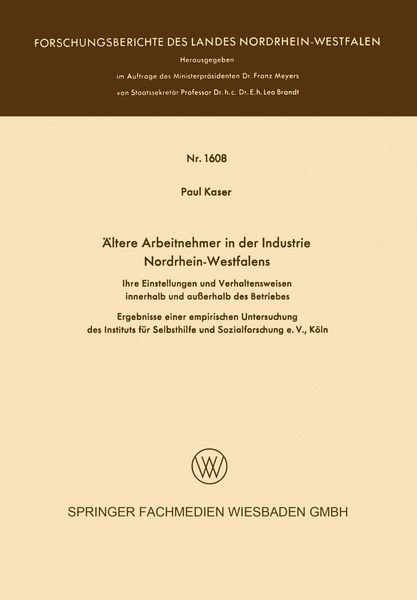 Produktbild: &Auml;ltere Arbeitnehmer in der Industrie Nordrhein-Westfalens