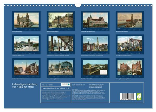 Produktbild: Lebendiges Hamburg von 1888 bis 1918 (Wandkalender 2026 DIN A3 quer), CALVENDO Monatskalender