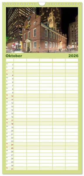 Produktbild: Familienplaner 2026 - Stadtansichten aus Boston mit 5 Spalten (Wandkalender, 21 x 45 cm) CALVENDO