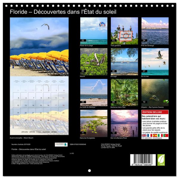 Produktbild: Floride &ndash; D&eacute;couvertes dans l'&Eacute;tat du soleil (Calendrier mural carr&eacute; 2026 30x30 cm) Calendrier double avec une page pour vos prises de notes