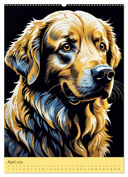 Produktbild: Golden Retriever. Kunstvolle Portr&auml;ts des beliebten Hundes (hochwertiger Premium Wandkalender 2026 DIN A2 hoch), Kunstdruck in Hochglanz