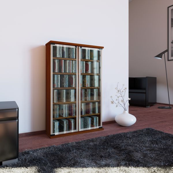 Produktbild: Holz CD DVD Stand Regal Schrank Galerie Glast&uuml;r