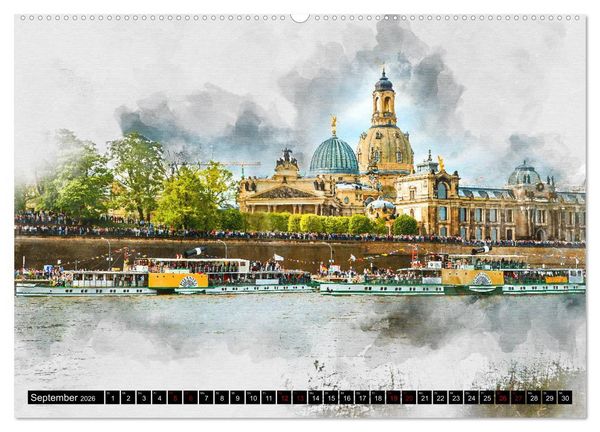 Produktbild: S&auml;chsische Dampfer Aquarelle (Wandkalender 2026 DIN A2 quer), CALVENDO Monatskalender
