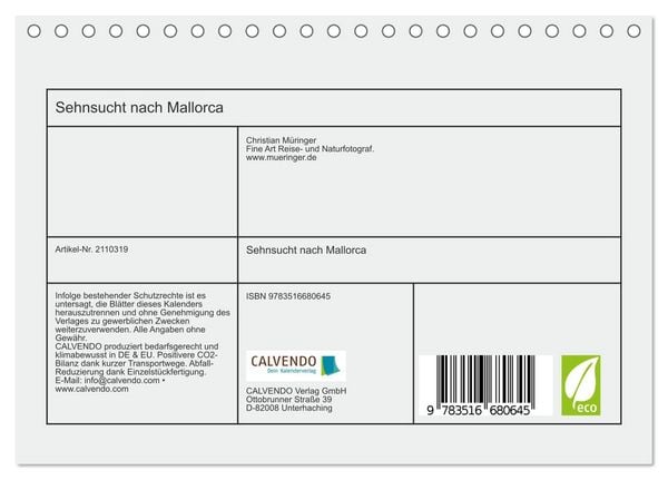 Produktbild: Sehnsucht nach Mallorca (Tischkalender 2026 DIN A5 quer), CALVENDO Monatskalender