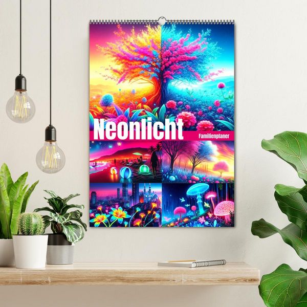 Produktbild: Neonlicht Familienplaner (Wandkalender 2026 DIN A2 hoch), CALVENDO Monatskalender