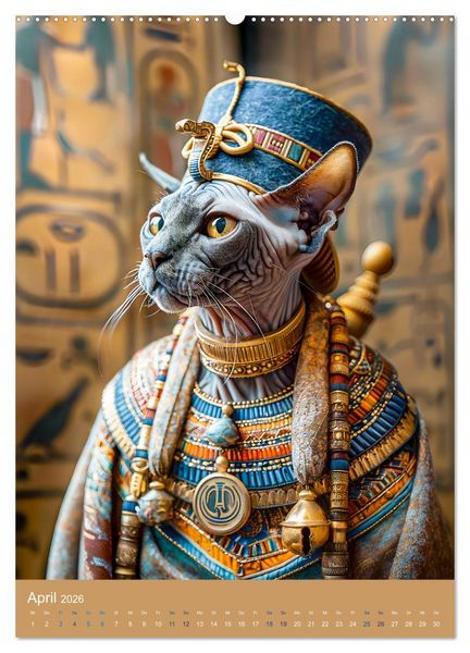 Produktbild: &Auml;gyptens Katzen - G&ouml;ttliche Eleganz im Stile der Pharaonen (hochwertiger Premium Wandkalender 2026 DIN A2 hoch), Kunstdruck in Hochglanz