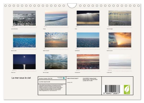 Produktbild: La mer sous le ciel (Calendrier mural 2026 DIN A4 vertical), CALVENDO calendrier mensuel