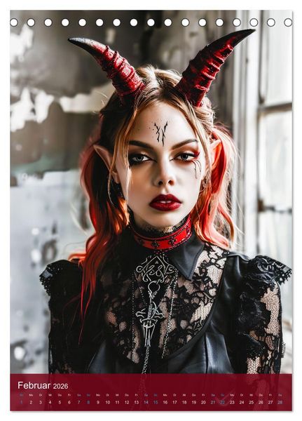 Produktbild: Teuflische Gothics - Gothic, Girls und H&ouml;rner (Tischkalender 2026 DIN A5 hoch), CALVENDO Monatskalender