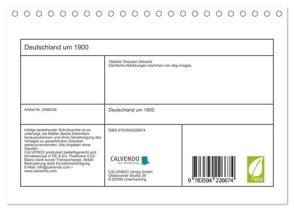 Produktbild: Deutschland um 1900 (Tischkalender 2027 DIN A5 quer), CALVENDO Monatskalender