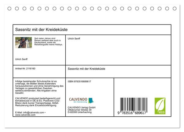 Produktbild: Sassnitz mit der Kreidek&uuml;ste (Tischkalender 2026 DIN A5 quer), CALVENDO Monatskalender