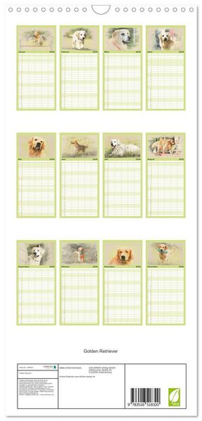 Produktbild: Familienplaner 2026 - Golden Retriever mit 5 Spalten (Wandkalender, 21 x 45 cm) CALVENDO
