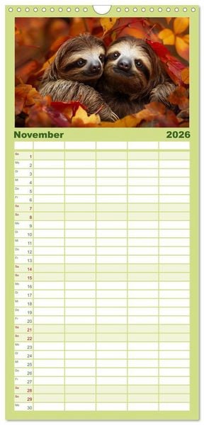 Produktbild: Familienplaner 2026 - Faultiere - entspannt durchs Jahr mit 5 Spalten (Wandkalender, 21 x 45 cm) CALVENDO