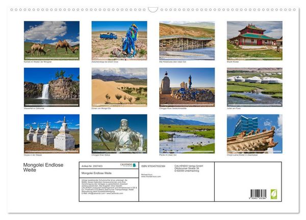 Produktbild: Mongolei Endlose Weite (Wandkalender 2026 DIN A2 quer), CALVENDO Monatskalender