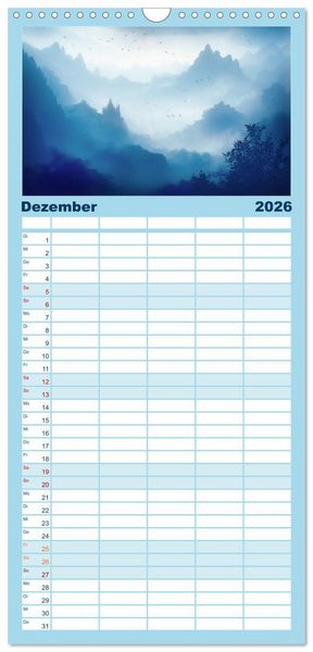 Produktbild: Familienplaner 2026 - Tr&auml;umereien in Blau mit 5 Spalten (Wandkalender, 21 x 45 cm) CALVENDO