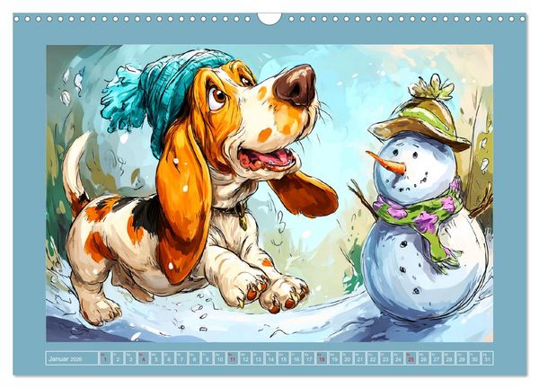 Produktbild: Basset Fun. Niedliche Hunde Cartoons zum Schmunzeln (Wandkalender 2026 DIN A3 quer), CALVENDO Monatskalender