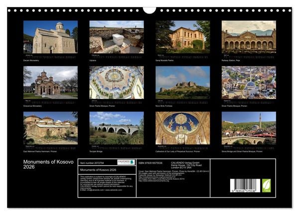 Produktbild: Monuments of Kosovo 2026 (Wall Calendar 2026 DIN A3 landscape), CALVENDO 12 Month Wall Calendar