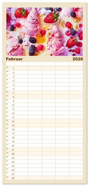 Produktbild: Familienplaner 2026 - Eiscreme-Tr&auml;ume - S&uuml;&szlig;e Verlockung und florale Sch&ouml;nheiten mit 5 Spalten (Wandkalender, 21 x 45 cm) CALVENDO