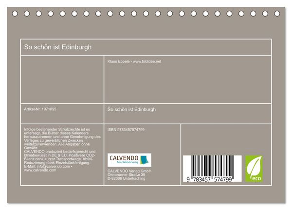 Produktbild: So sch&ouml;n ist Edinburgh (Tischkalender 2026 DIN A5 quer), CALVENDO Monatskalender