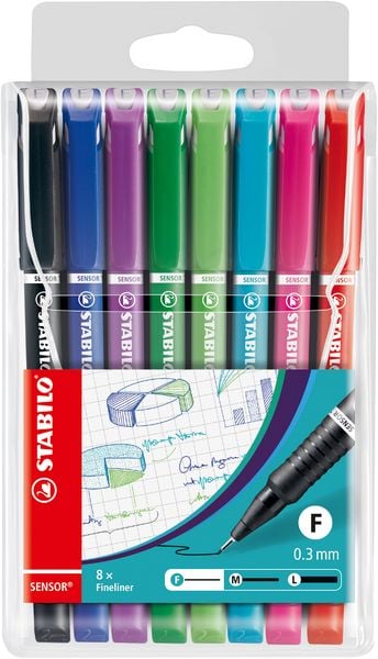 Produktbild: STABILO Fineliner mit gefederter Spitze -   SENSOR F - fein - 8er Pack - mit 8 verschiedenen Farben