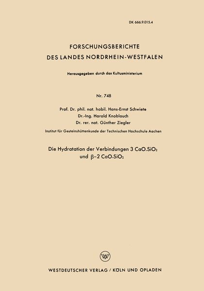 Produktbild: Die Hydratation der Verbindungen 3 CaO.SiO2 und &beta;-2 CaO.SiO2
