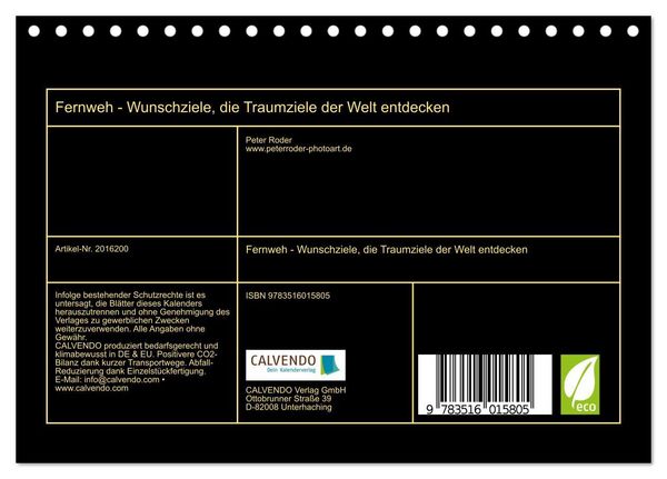Produktbild: Fernweh - Wunschziele, die Traumziele der Welt entdecken (Tischkalender 2026 DIN A5 quer), CALVENDO Monatskalender