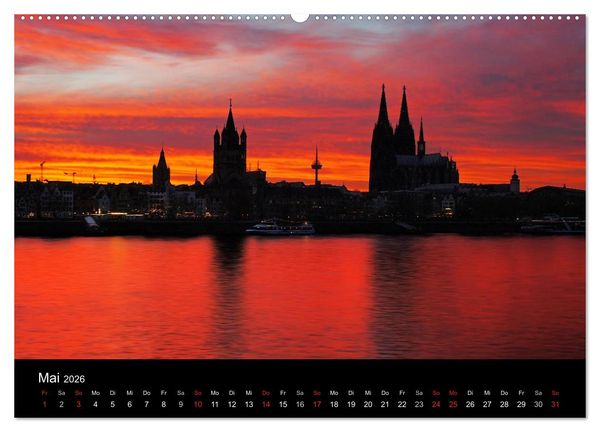 Produktbild: K&ouml;ln bei Nacht - dunkelbunte Stadt (hochwertiger Premium Wandkalender 2026 DIN A2 quer), Kunstdruck in Hochglanz