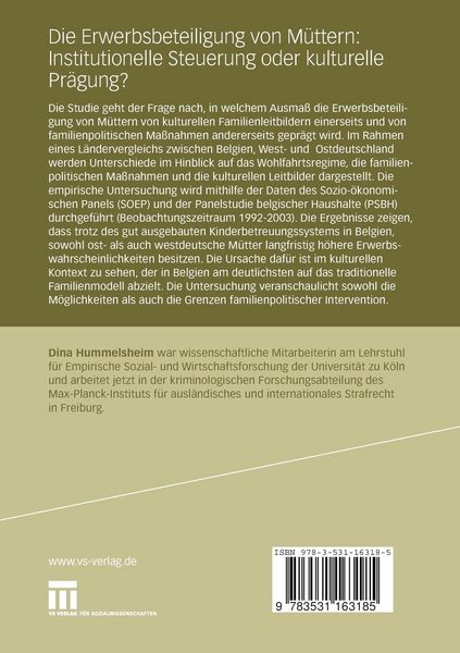 Produktbild: Die Erwerbsbeteiligung von M&uuml;ttern: Institutionelle Steuerung oder kulturelle Pr&auml;gung?